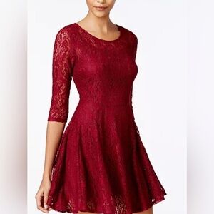 NWT Fishbowl Juniors' Burgundy Lace Illusion A-Line Dress in Size XXS